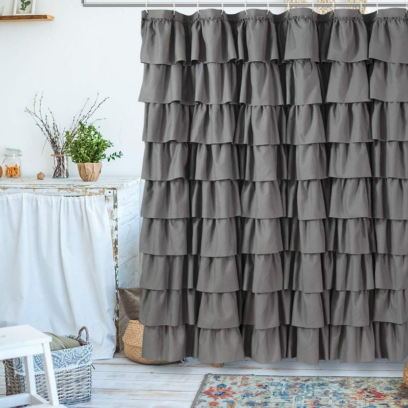 WestWeir Gray Ruffle Shower Curtain, Elegant Fabric, Soft & Fluffy, 72x72, Stylish Bathroom Decor, Durable, Easy Care, Classic & Beautiful Ruffled Design for Women's Bathroom - Image 3